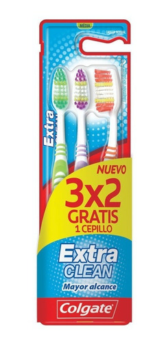 Colgate Extra Clean Cepillo Dental Adulto Medio X 3 Unidades