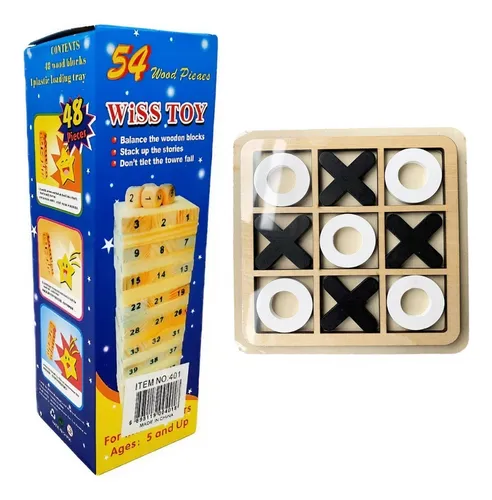 Set Juego Torre En Madera 54 Bloques Armable + Triki Clásico