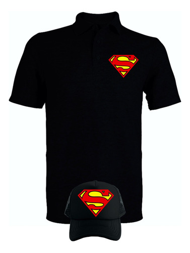 Camiseta Tipo Polo Superman Obsequio Gorra Serie Black