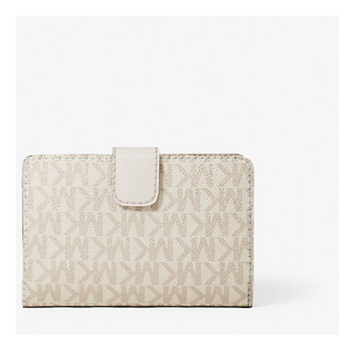 Cartera Michael Kors Jet Set Signature Brown Doble Zipper Mk Color Vainilla Flores Diseño De La Tela Floreado