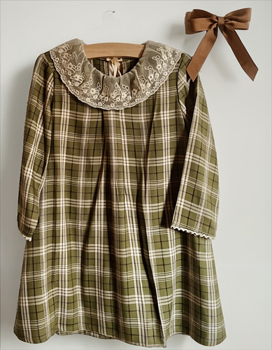 Vestido Escoces Verde Con Puntilla Para Nena