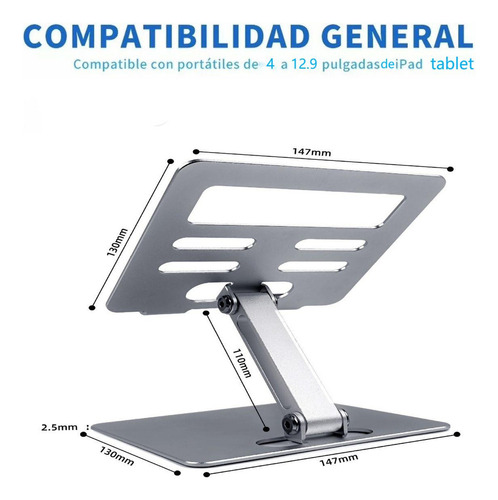 Base Soporte Tablet/iPad Aluminio Ajustable Plegable Portáti