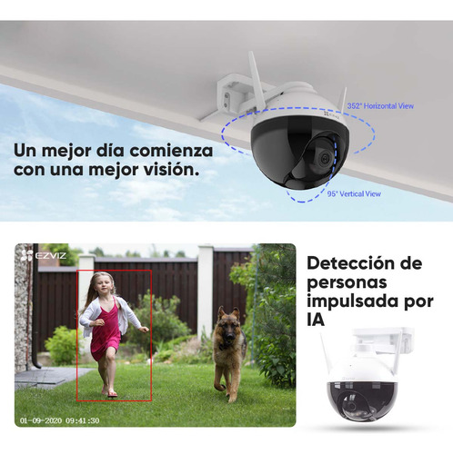 Ezviz Cámara C8C-PLUS-256 PT IP 2MP WiFi Con MicroSD De 256GB + Deteción Humana Con Seguimiento Inteligente Y Vision Nocturna a Color Campo Visual de 360° Protección IP65 Para Uso Exterior C8C
