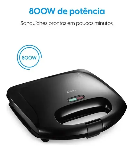 Sanduicheira Fast Time Elgin 800w Placas Duplas 220v Preto 127v