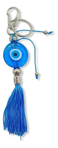 Chaveiro Olho Grego Azul Claro Pompom 18 Cm Em Murano