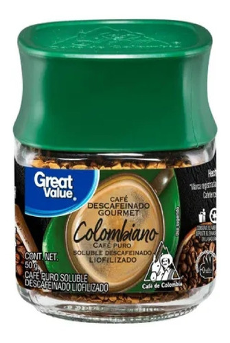 Café Descafeinado Soluble Colombiano Great Value 50 G