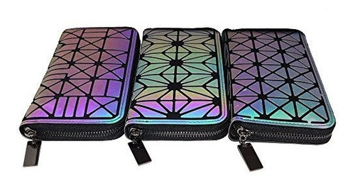 Iridiscente Geometrico Largo Entramado Carteras Luminoso Muj