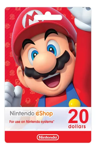 Cartão Nintendo Eshop Usa Switch 3ds Wii U Ecash $20 Dolares