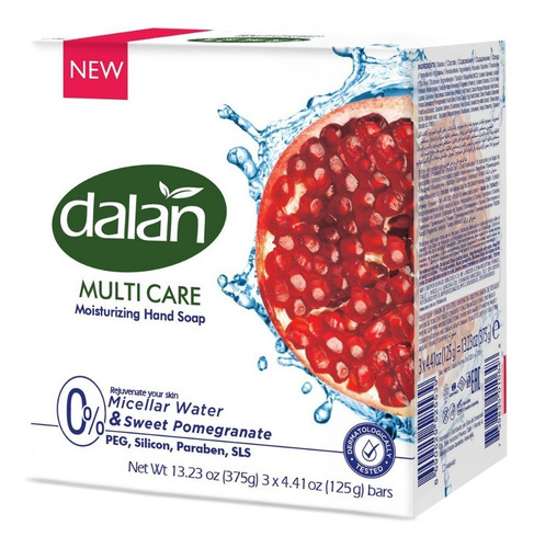 Imagen 2 de 2 de Jabón Barra Dalan Micelar Granada Dulce 3 Pack 125gr 24paq