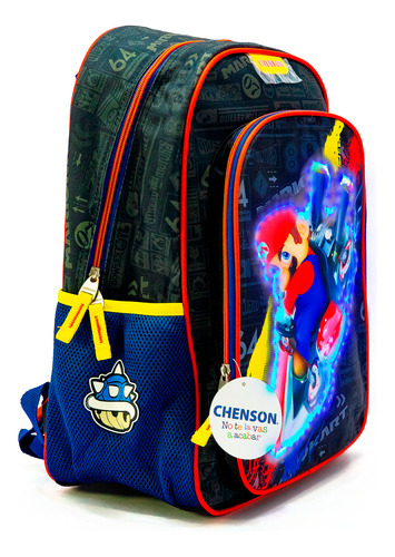 Mochila Chenson Original Para Niño Primaria Negro Mario Kart Con Luz Liso