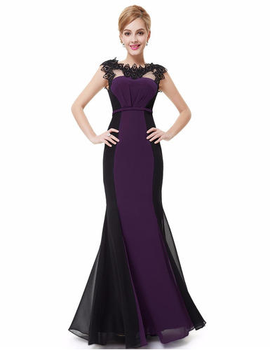 Vestido De Fiesta  Negro-lila Talle M (mod.30)