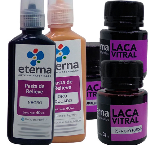 Laca Vitral Eterna Set 3 Colores Y 2 Pasta Relieve 