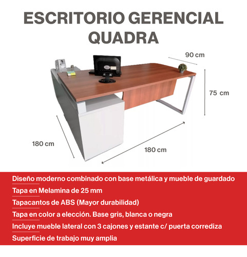 Escritorio Gerencial Oficina En L Base Metálica Mueble Cajon