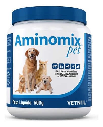 Aminomix Pet 500 G - Vitaminico Caes Gatos Aves 