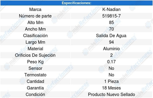 Toma Agua Ls V6 3.0l 98-03 K-nadian 8626453