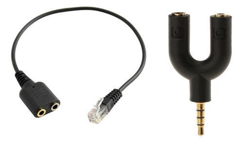 Doble 3.5mm Hembra A Rj9 Jack Adaptador + 3.5mm Macho A 2
