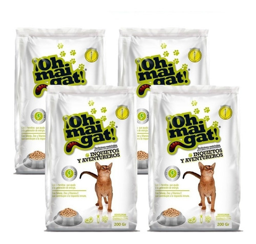 Imagen 2 de 2 de Alimento Para Gatos Oh Mai Gat Inquietos 200gr X4 Uds
