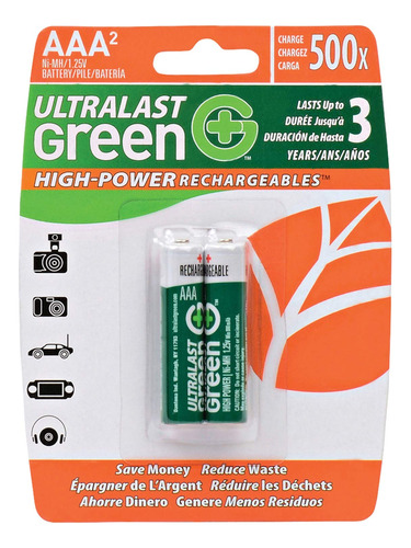 Ultralast Ulghp2aaa Green - Baterias Recargables Aaa Nimh, P