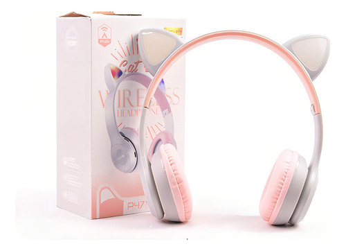 Diadema Bluetooth Audifonos Orejas De Gato Con Luz Led Color Rosa
