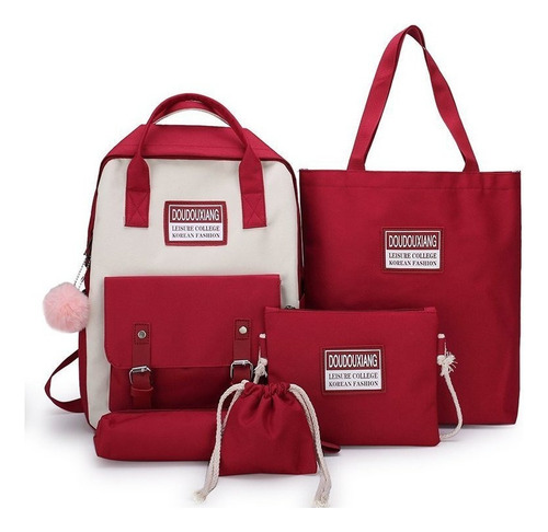 Set 5 Mochila Bolsas Escolar Estudiante Lapicera Tote Lona