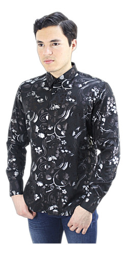 Camisa Floreada Vassari By Barabas Vs110 C Slim Fit Manga L