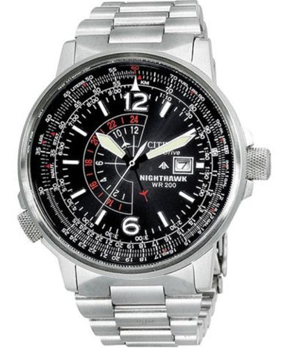 Reloj Citizen BJ7000-52e Nighthawk Eco-Drive Aviator Pilot, color plata, bisel, color plateado, fondo negro