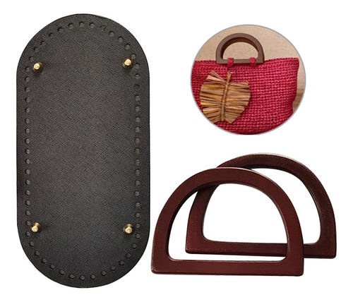 Bolsa De Ganchillo Con Base De Cuero, Conjunto De Asa De