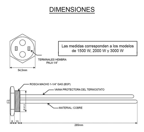 Imagen 7 de 10 de Resistencia 1500 W Con Termostato Termo Electrico Señorial