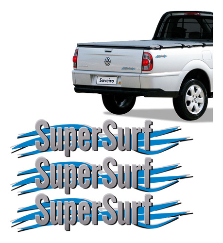 Kit 3 Adesivos Super Surf Saveiro Parati Gol 2003/2008 Cinza