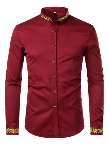 Camisa China Bordada Dorada Para Hombre, Camisa Con Cuello M