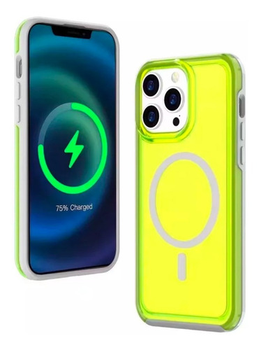 Imagen 2 de 10 de Funda Case Neon Fosforecente Retro Color Para iPhone Magsafe