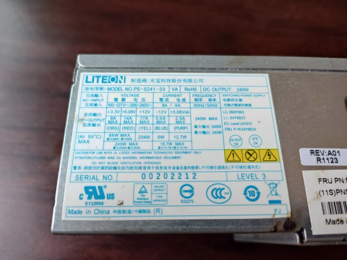 Fuente De Poder Lenovo Thinkcentre M91p Sff Plateado (Usado)