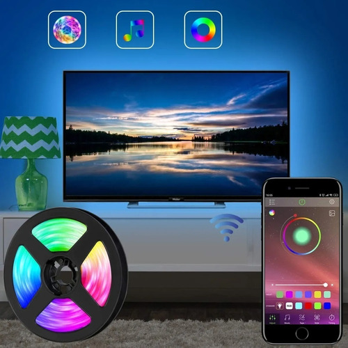 Imagen 3 de 6 de Tira Led Autoadhesiva Rgb 5 Mts Controlas Desde Tu Celular