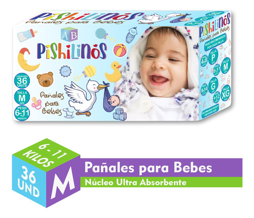 Pañales Para Bebes Pishilinos Talla M. Paquete X 36
