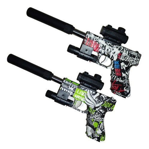 Pack Glocks 19 Grafiti Hidrogel 6mm Con Silenciador Láser