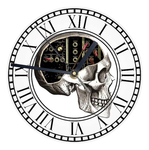 Reloj Redondo Madera Brillante Calavera  Mod 66