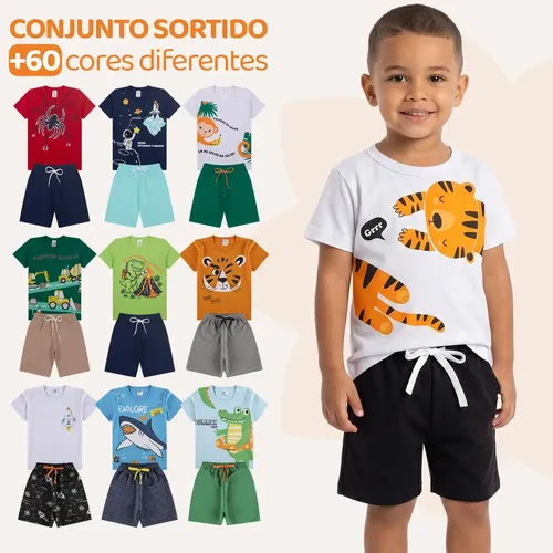 Kit Infantil 10 Peças Menino Conjunto 5 Shorts+5 Camisetas Kit 5 Conjuntos Infan