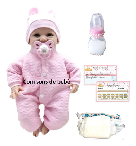Imagem 1 de 10 de Boneca Abre Fecha Olho Newborn C Chupeta Magnetica Mamadeira