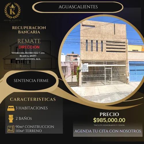 Bonita Casa En Excelente Ubicacion En Remate Bancario En Casa Blanca Aguascalientes Adquierela Con Un 35% De Descuento Sk15