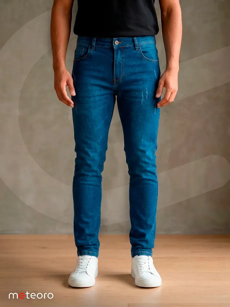 Calça Jeans Masculina Slim Tradicional Elastano Premium Azul 02 Meteoro 42