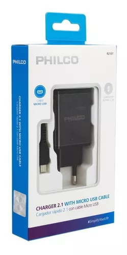 CARGADOR USB CELULAR MICRO USB 2.1A PHILCO BLANCO