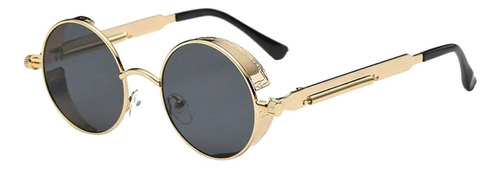 Óculos de sol Bulier Modas Steampunk, cor dourado armação de aço, lente de policarbonato haste de aço