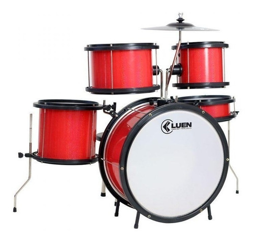 Bateria Infantil Luen Pop Vermelho Com Banco + Baquetas