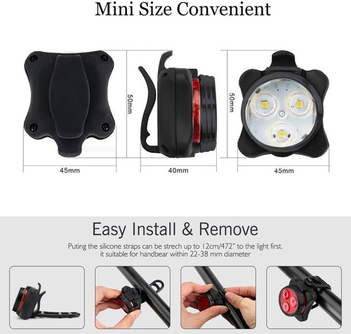 Imagen 6 de 6 de Luces Bicicleta Recarcable Usb Pack Delantera Y Trasera
