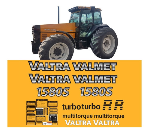 Kit Adesivos Compatível Trator Valtra 1580s Turbo+ Etiquetas Cor TRATOR VALTRA VALMET 1580S