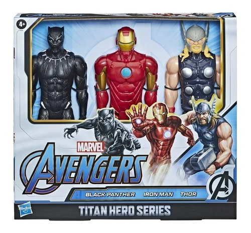 Marvel Avengers Set 3 Muñecos Pantera Negra, Thor Y Iron Man