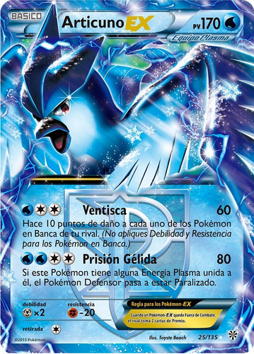 Cartas Pokemon Articuno Ex 25/135 Español Plasma Storm Pls