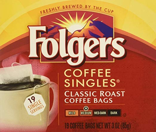 Folgers Coffee Singles Clásicos Asado-19 Sacos De Café (19 P