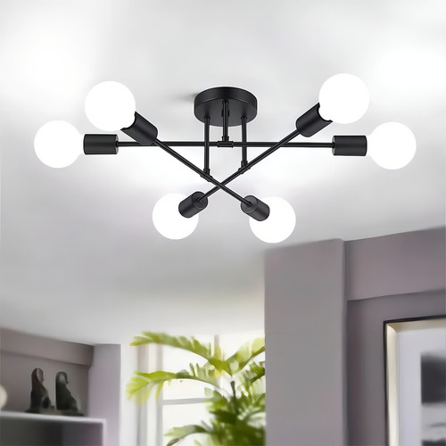 Banna 1 Piece E26 Lámpara Colgante Moderna E26, Plafón De Estilo Industrial De 6 Luces En Negro Para Isla De Cocina, Dormitorio, Comedor, Salón, Casa De Campo