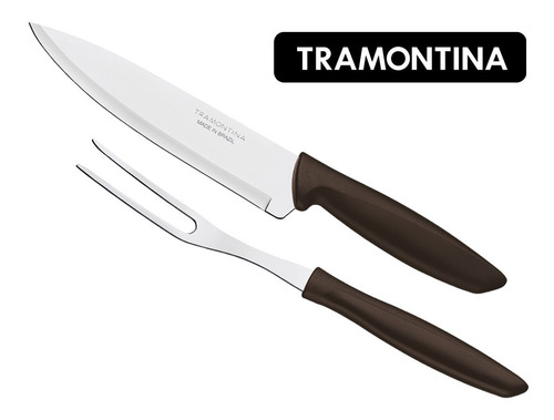 Imagem 1 de 9 de Jogo Faca Chef + Garfo Trinchante Churrasco Inox Tramontina